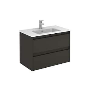 Ambra 80 31.6 in. W x 18.1 in. D x 22.3 in. H Bathroom Vanity Unit in Anthracite with Vanity Top and Basin in White
