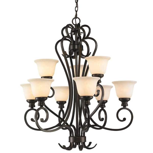 Golden Lighting Dalian Collection 9-Light Burnt Sienna 2-Tier Chandelier