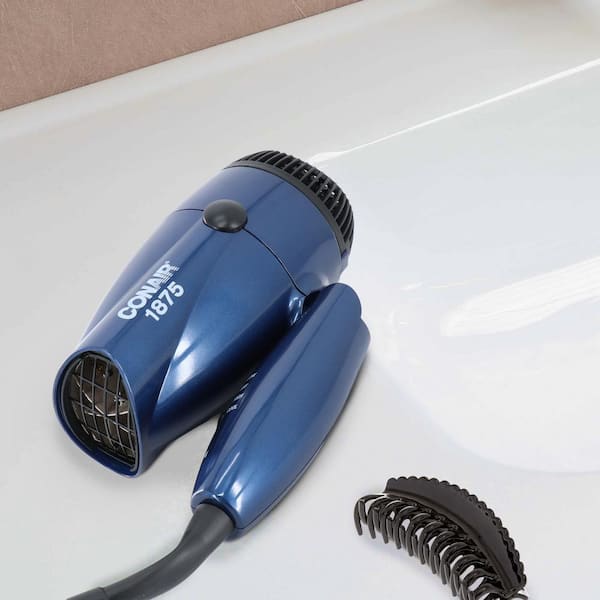 Conair 2 Speed Dual Voltage 1875 Watt Compact Folding Ionic Hair Dryer in Dark Blue 985121968M The Home Depot