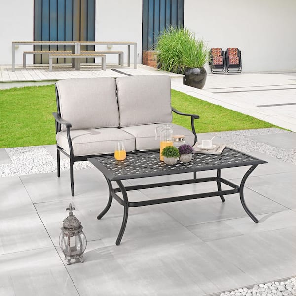 TOP HOME SPACE 2-Piece Metal Outdoor Loveseat with Beige Cushions