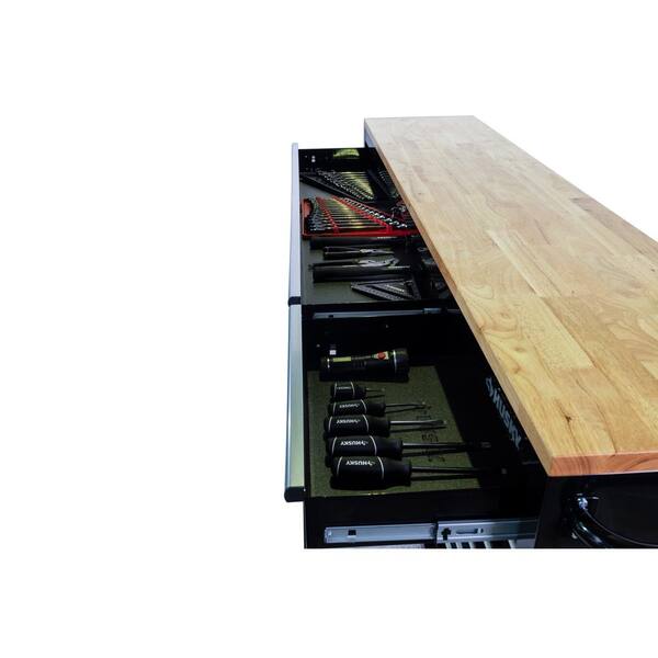 Husky 84 in. W 18 in. D 15-Drawer Mobile Workbench with Wood Top in Gloss Black