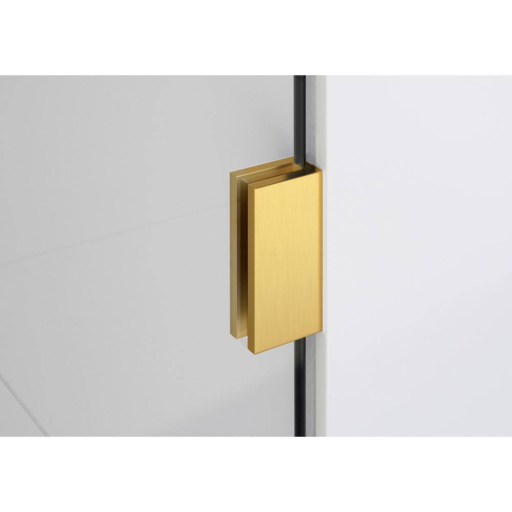 Vela 38 in. x 78 in. Frameless Glass Shower Panel with Satin Brass Hardware