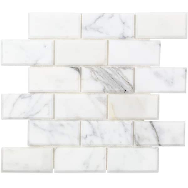 Ivy Hill Tile Calacatta Beveled 3 in. x 6 in. Polished Marble Subway Tile Sample