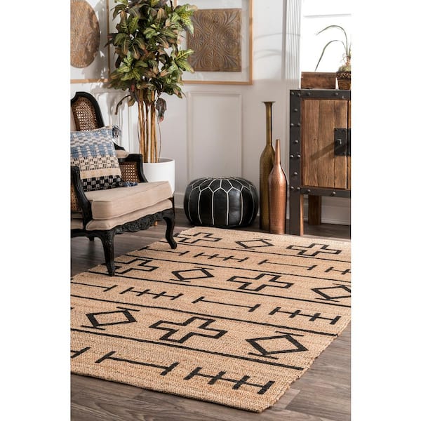 Barry Tribal Symbols Jute Natural 2 ft. 6 in. x 6 ft. Indoor Runner Rug