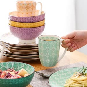 16-Piece Patterned Assorted Colors Porcelain Dinnerware Set (Service for 4)