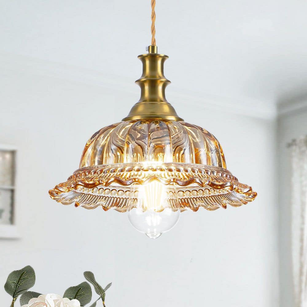 Merbotin RayHome 9.84in. 1-Light Vintage Gold Hanging Pendant