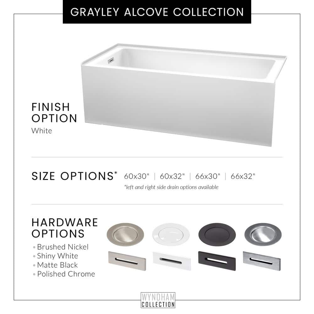 Grayley 60'' White Acrylic Alcove Soaking Bathtub