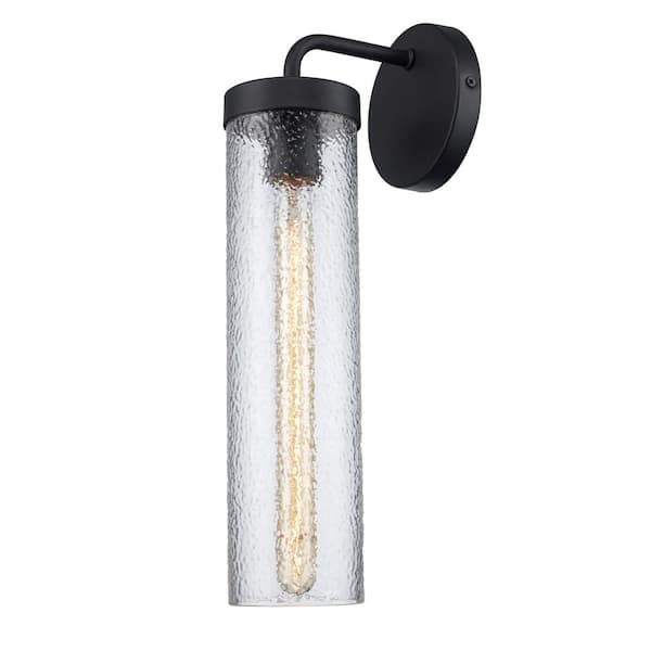 Bel Air Lighting 1 Light Black Outdoor Wall Light Fixture with Clear Water Glass Cylinder Shade