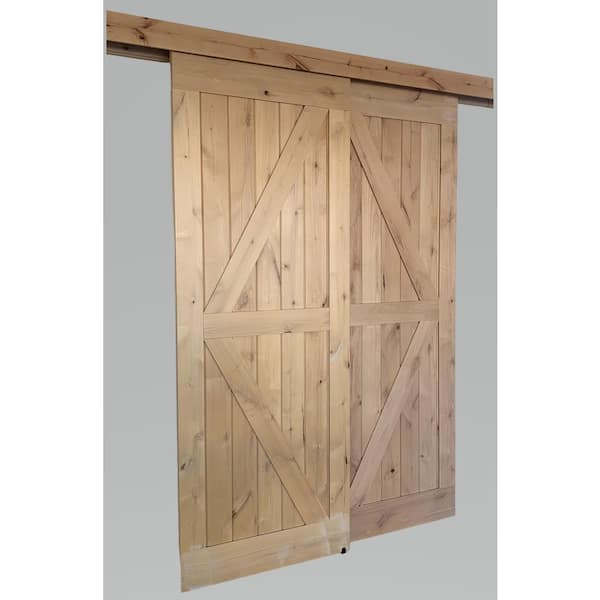LUBANN Double 36 in. x 84 in. Unfinished Alder Wood Bypass Sliding