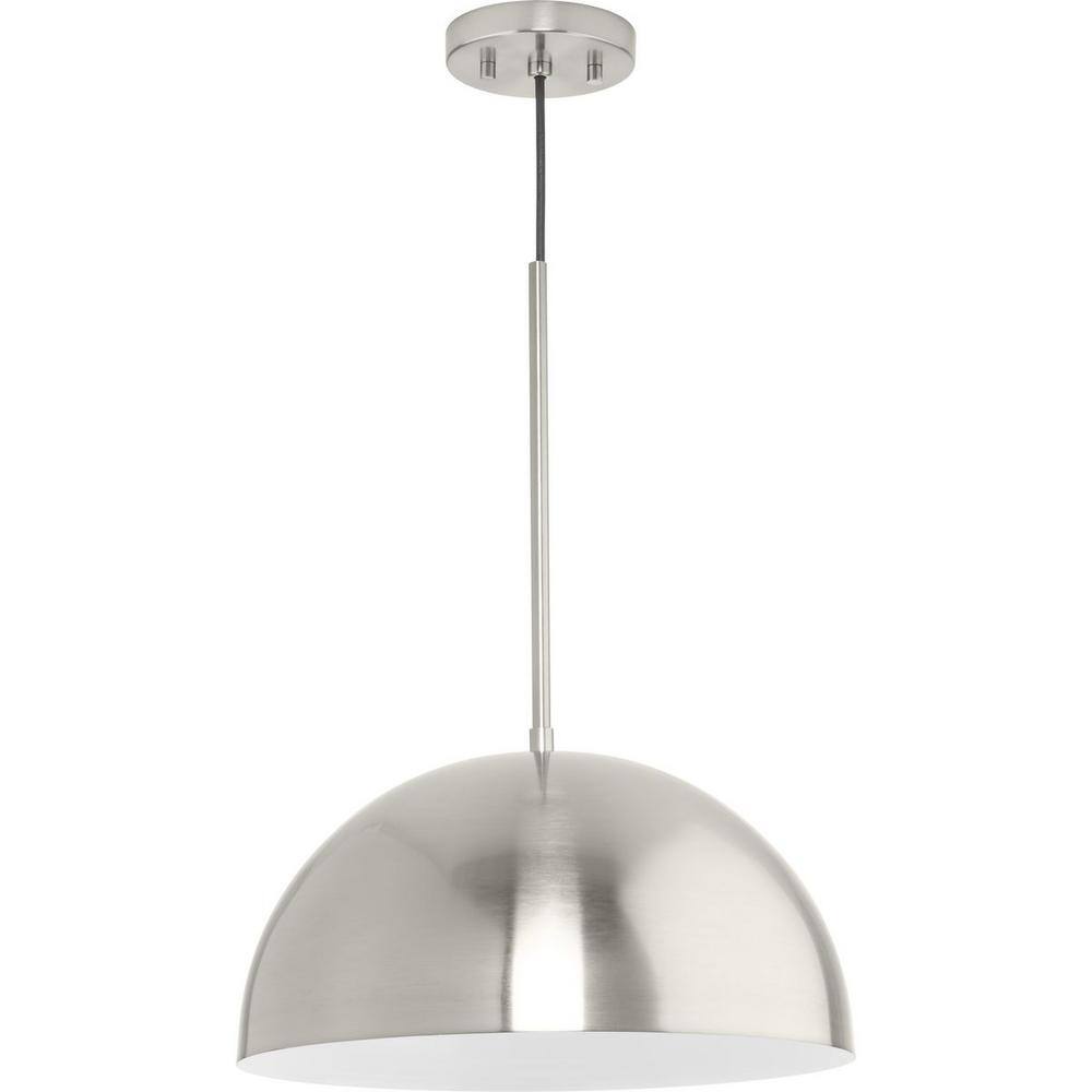 Brushed Nickel Dome Pendant Light with White Interior