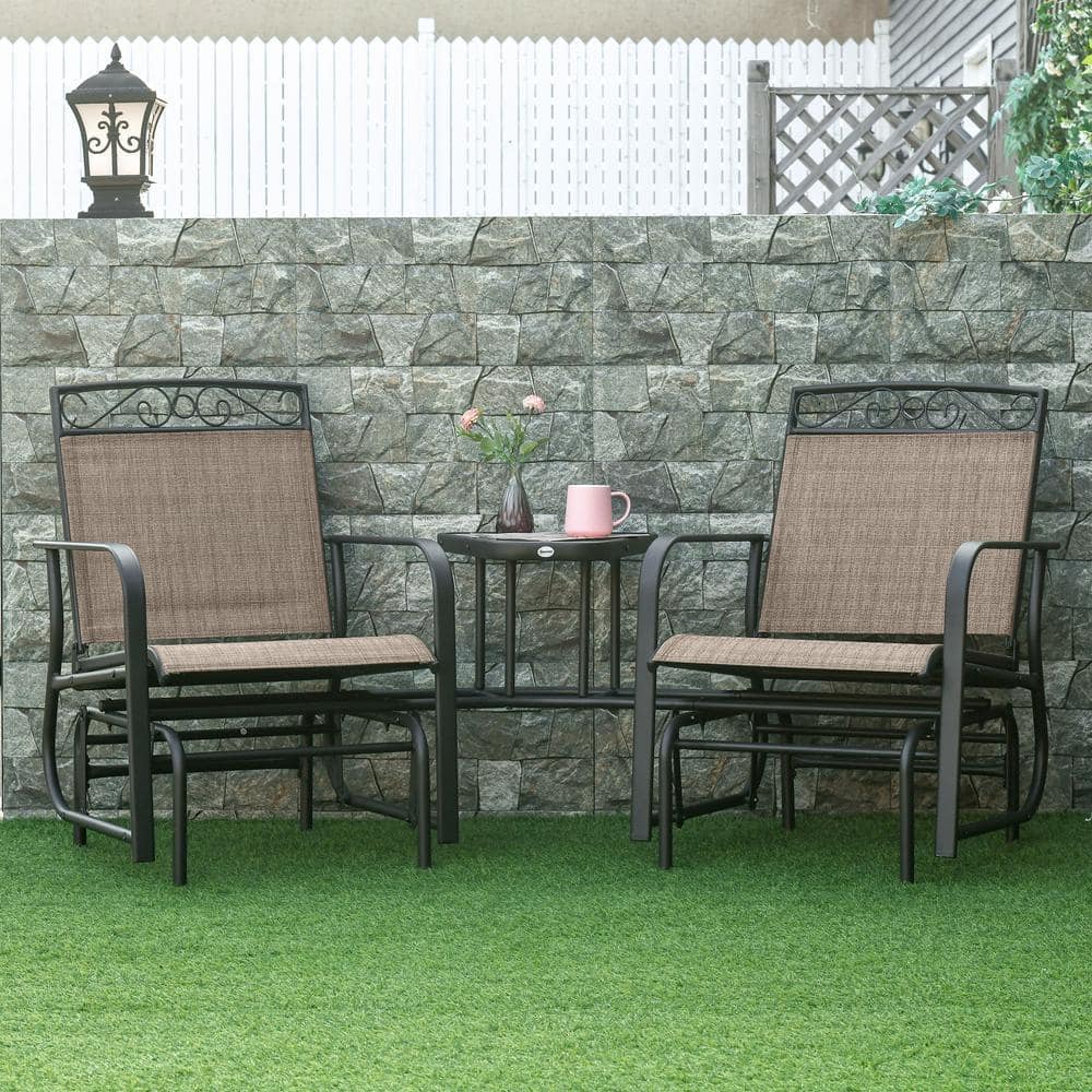 Brown Metal Outdoor Glider Chairs Patio 2-Seat Rocking Chair with Breathabl