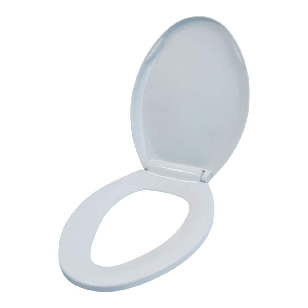 Toilet Seat: White, Plastic with Stainless Steel Posts, External Check  Hinge, 2 3/8 in Seat Ht, Open