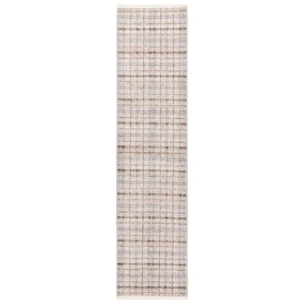 Oxford Plaids 2 ft. x 10 ft. Gray/Beige Plaid Runner Rug