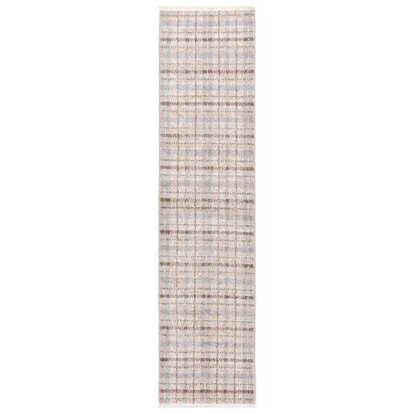 Oxford Plaids 2 x 8 Gray/Beige Plaid Runner Rug