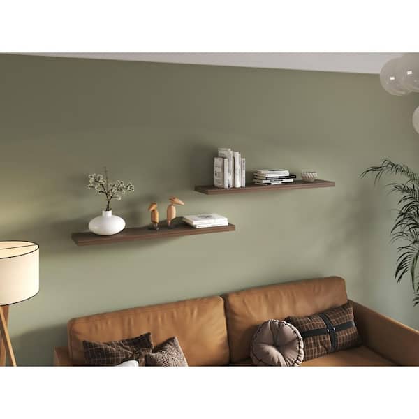 47 in. W x 9.8 in. D x 1.5 in. H Walnut Color Composite Decorative Wall Shelf for Living Room(Set of 2)