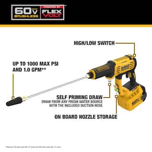 FLEXVOLT 60V MAX 1000 PSI 1.0 GPM Cold Water Cordless Battery Power Cleaner (Tool Only)