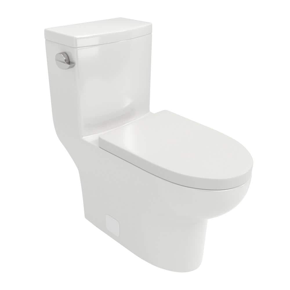 White Ceramic One-Piece Elongated Toilet with Soft-Closing Seat