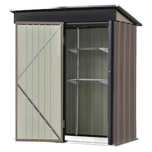 5 ft. W x 3 ft. D Brown Metal Lean-To Storage Shed with Adjustable Shelf and Lockable Door for Backyard, 15 sq. ft.