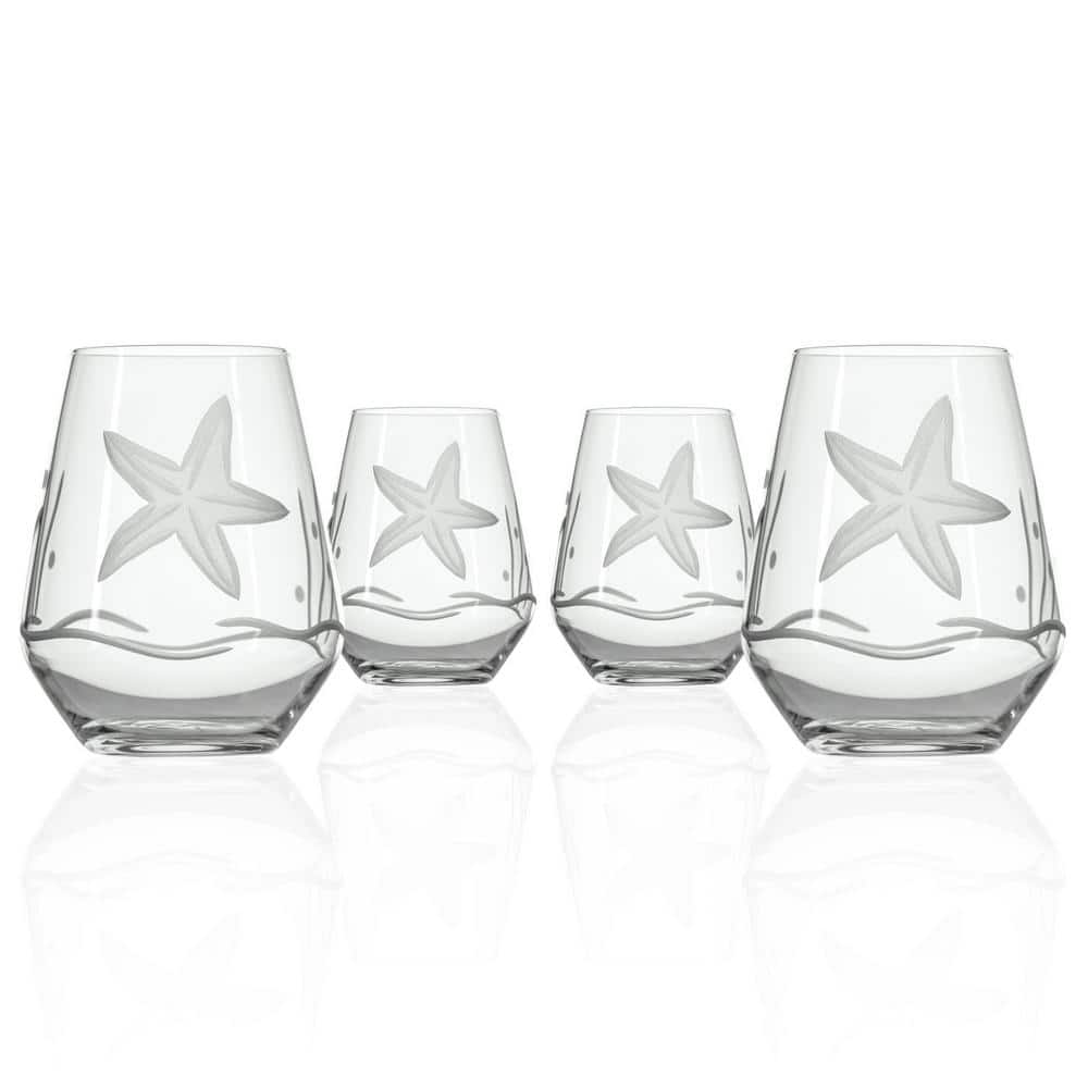 Rolf Glass Starfish 18 oz. Stemless Wine Tumbler Glasses - Set of 4