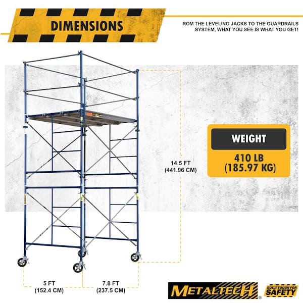 MetalTech Saferstack 7ft. x 5ft. x 10ft. 2-Level Rolling Scaffold Tower ...