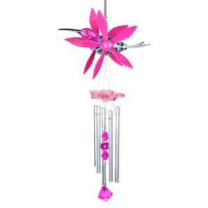WindyWing Whirligig Hummingbird Pink Grey Metallic Metal Wind Chimes
