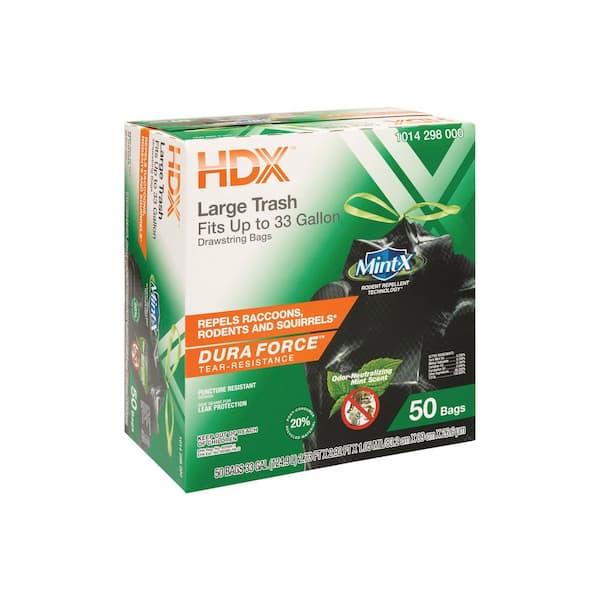 33 Gal. Black Rodent-Repellent Draw String Large Trash Bag (50-Count)