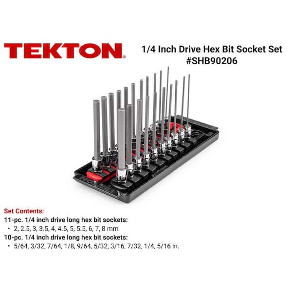 1/4 Inch Drive Long Hex Bit Socket Set with Rails and Tray, 21-Piece (5/64-5/16 in., 2-8 mm)