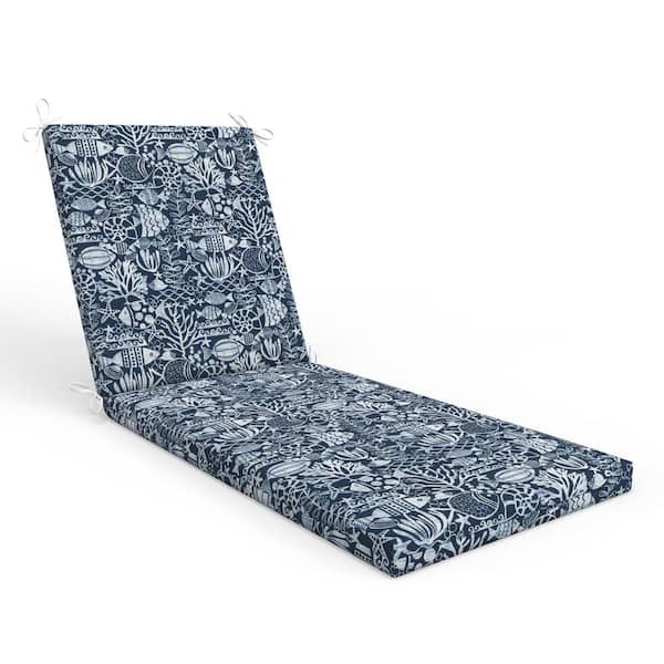 Pillow Perfect Nautical 23 in W x 3 in H Outdoor Piece Solid Back Chaise Lounge Cushion 1-Count in Seagate Marine