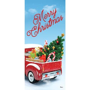 36 in. x 80 in. Red Truck Christmas-Christmas Front Door Decor Mural
