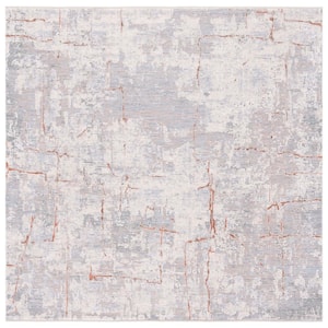 Marmara Beige/Blue Rust 7 ft. x 7 ft. Square Abstract Distressed Area Rug