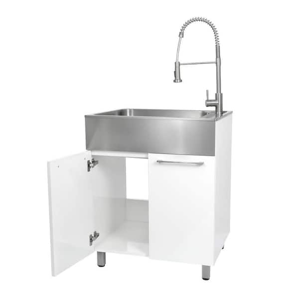 Presenza All-in-One 28 in. x 22 in. x 33.8 in. Stainless Steel Drop-In Sink and Cabinet with Faucet in Black