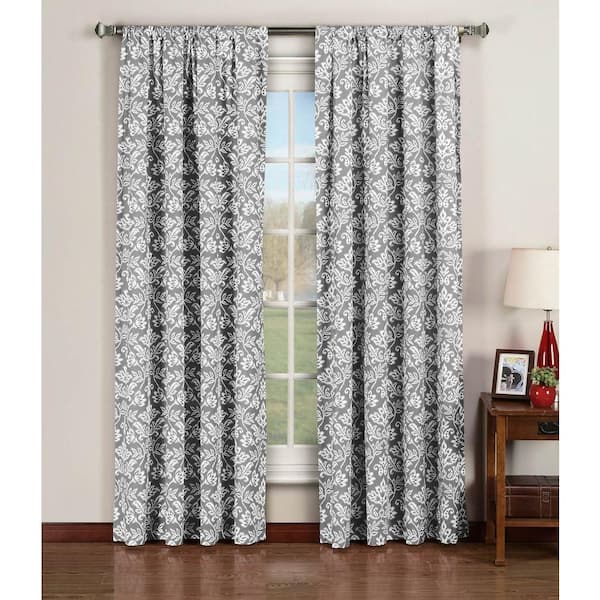Window Elements Gray Ikat Rod Pocket Room Darkening Curtain - 52 in. W x 96 in. L (Set of 2)