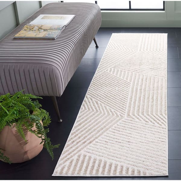 Maya 2 ft. x 8 ft. Ivory Geometric Striped Runner Rug