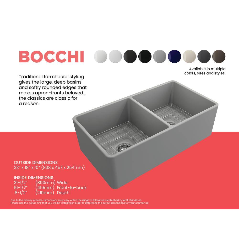 Matte Gray Fireclay Double Bowl Farmhouse Kitchen Sink