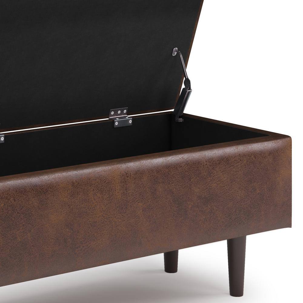 Shay Mid Century Distressed Chestnut Brown Faux Leather Storage Ottoman
