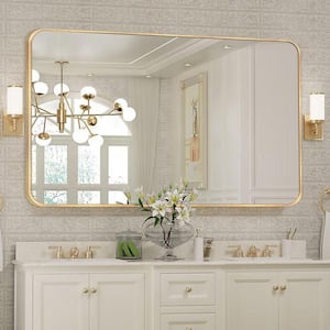 30 in. W x 48 in. H Modern Rectangular Aluminum Alloy Gold Rounded Corner Wall Mirror/Decorative Mirror