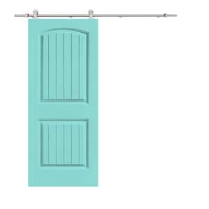 Elegant Series 30 in. x 80 in. Mint Green Stained Composite MDF 2 Panel Camber Top Sliding Barn Door with Hardware Kit