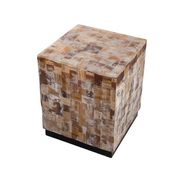 Benjara 15 in. Brown and Black Square Wood End/Side Table with Wooden Frame