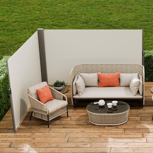 Retractable Side Awning 63 in. x 236 in. Aluminum Privacy Screen, 280 g Polyester Waterproof UV 30+ for Patio, Beige