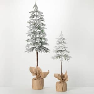 36 in. and 54 in. Artificial Flocked Pencil Pine Christmas Tree Set of 2