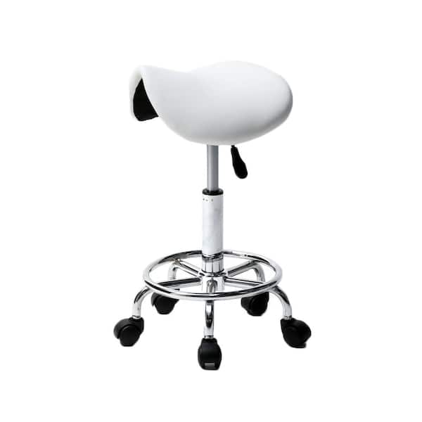 Karl home White PU Leather Seat Adjustable Salon Stool Hydraulic Saddle Rolling Chair