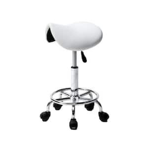 White PU Leather Seat Adjustable Salon Stool Hydraulic Saddle Rolling Chair