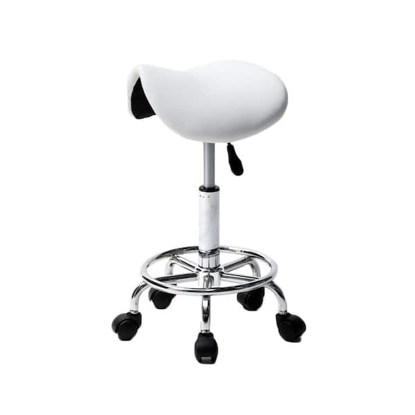 Winado White PU Leather Seat Adjustable Salon Stool Hydraulic Saddle Rolling Chair