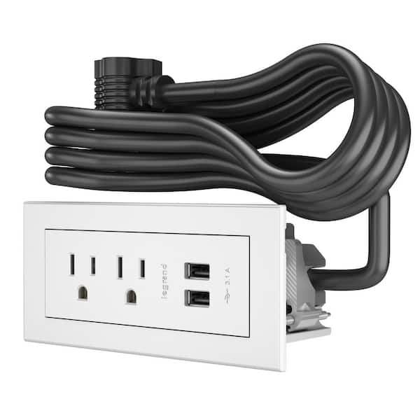 radiant 15 Amp White 2-Outlet and 2 Type A USB Recessed Furniture Power Strip with 10 Ft. Cord