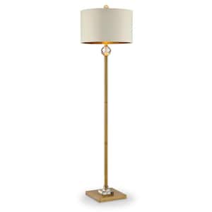63.25 in. Gold 1 Light 1-Way (On/Off) Column Floor Lamp for Bedroom with Metal Round Shade