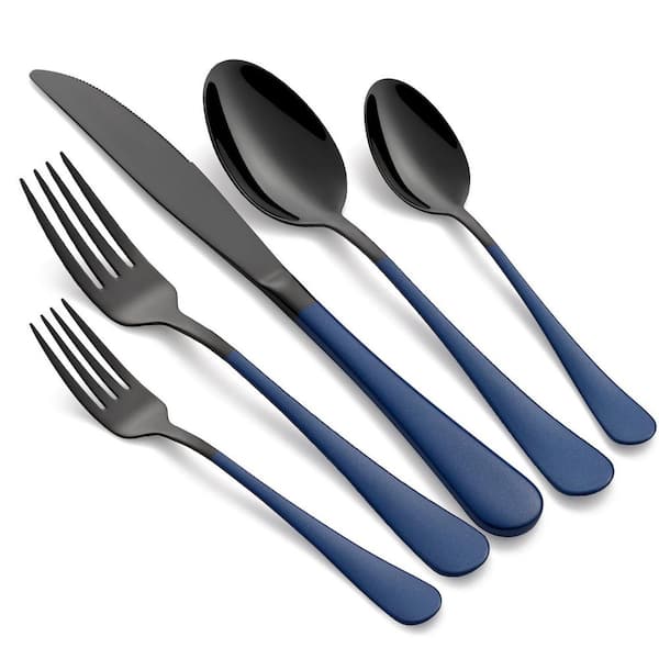20-Piece Stainless Steel Silverware Set, Cutlery Set Service for 4, Dinner Knives Forks Spoons Set, Blue and Black