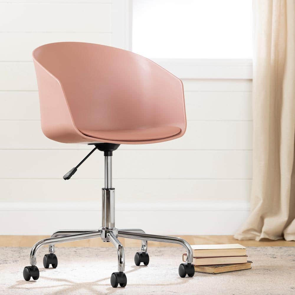 Pink and Chrome Swivel Task Chair with Fixed Arms