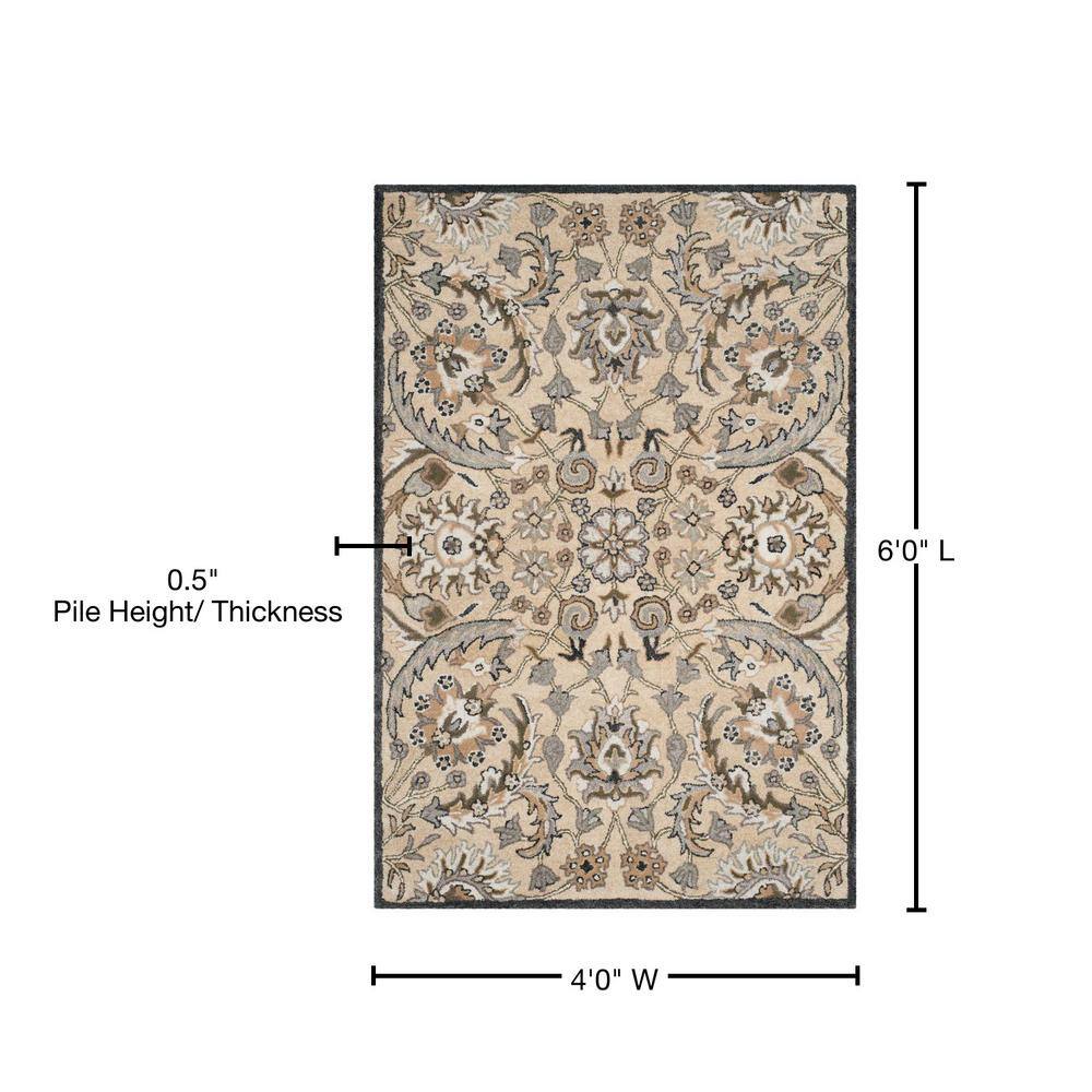 Beige and Multi 4' x 6' Hand-Tufted Wool Area Rug