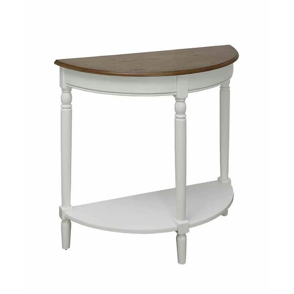 Convenience Concepts French Country 31.5 in. L x 30 in. H Driftwood and White Half-Circle Wood Console Table with Shelf