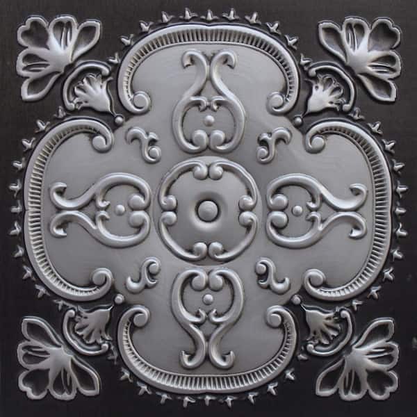 Dundee Deco Falkirk Perth Antique Silver 2 ft. x 2 ft. Decorative Rustic Glue Up or Lay In Ceiling Tile (4 sq. ft./case)